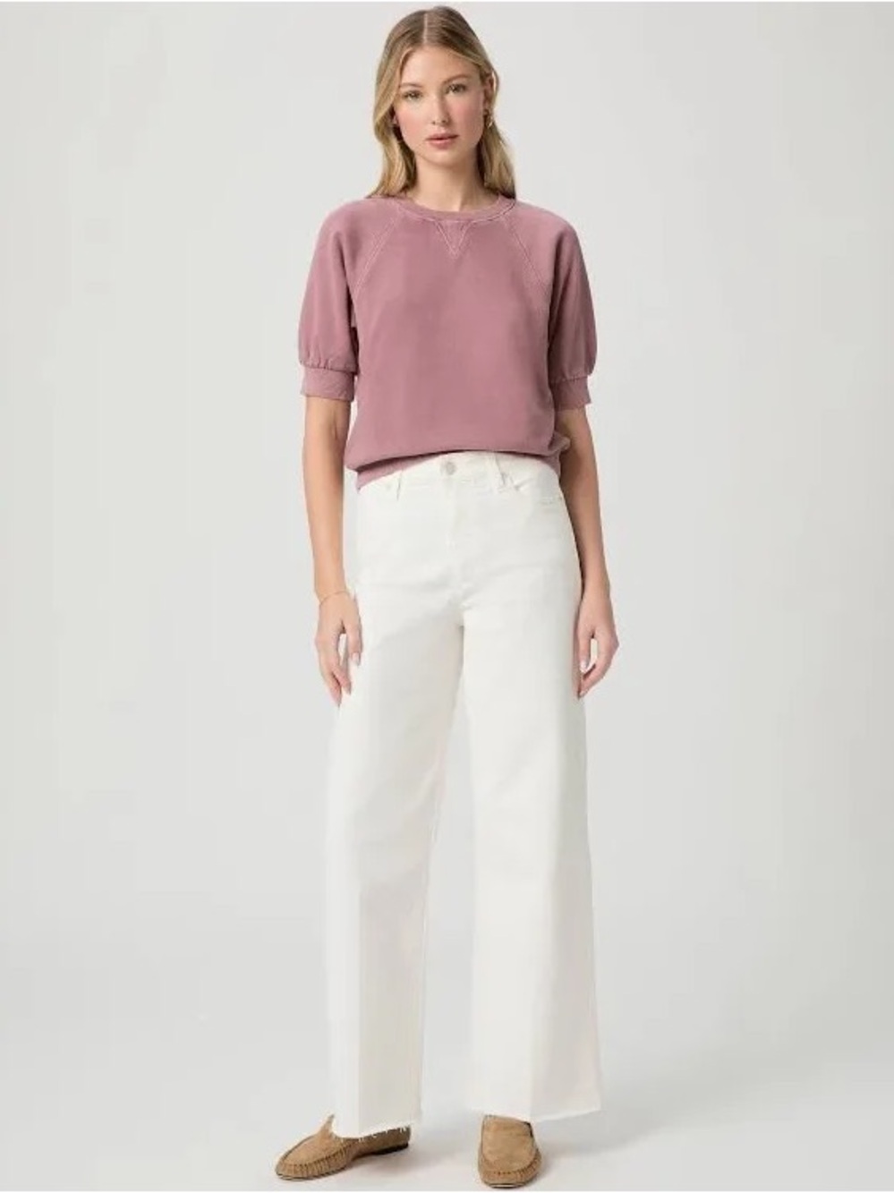 Paige White Anessa Wide Leg Raw Hem Jeans - 27